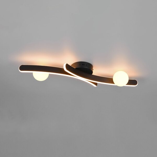 Trio Lighting LED плафон Napoli, матово черно, дължина 70 cm, метал, Затъмняване, Черен, Дневна/трапезария, Метал, Модерен
