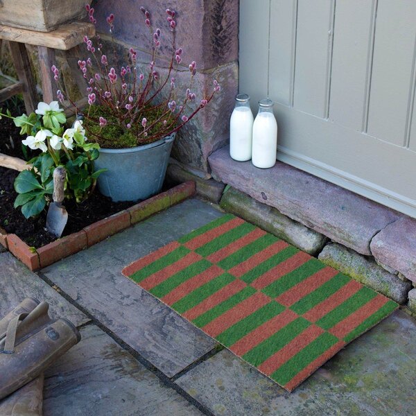 Изтривалка от кокосови влакна 40x60 cm Pink & Green Half Stripes – Artsy Doormats