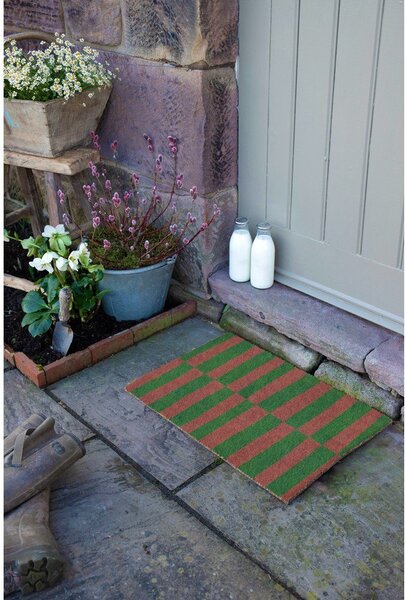 Изтривалка от кокосови влакна 40x60 cm Pink & Green Half Stripes – Artsy Doormats