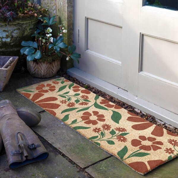 Изтривалка от кокосови влакна 40x120 cm Red & Green Floral – Artsy Doormats