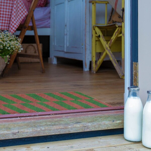 Изтривалка от кокосови влакна 40x60 cm Pink & Green Half Stripes – Artsy Doormats