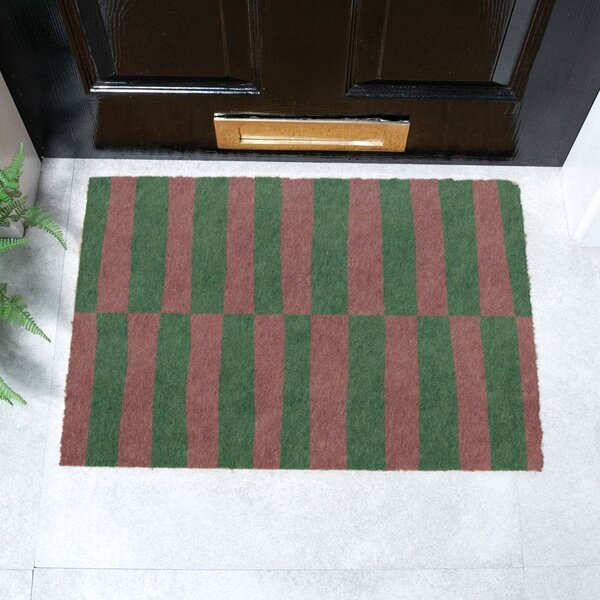 Изтривалка от кокосови влакна 40x60 cm Pink & Green Half Stripes – Artsy Doormats