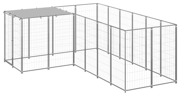 VidaXL Клетка за кучета, сребриста, 4,84 м², стомана