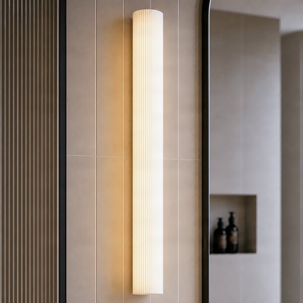 Lucande LED лампа за баня Victoire, 70 см, бяла/хром, CCT, Бял, Баня, Стъкло, Модерен