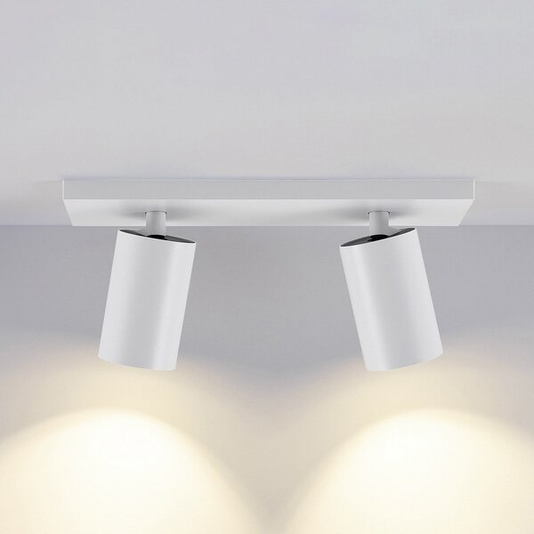 Deko-Light Прожектор за таван CAN TILT, бял, 31 x 9 cm, 2 светлини, метален GU10, Затъмняване, Бял, Дневна/трапезария, Алуминий, Полукръгъл таван с разстояния