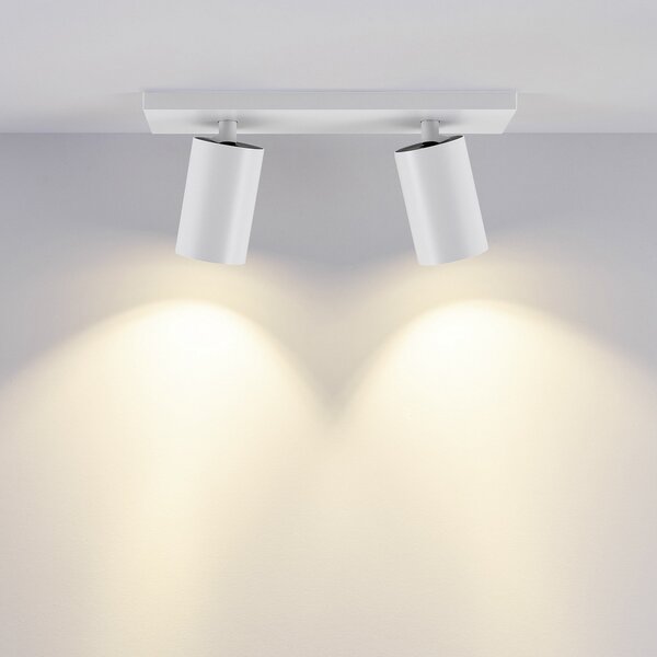 Deko-Light Прожектор за таван CAN TILT, бял, 31 x 9 cm, 2 светлини, метален GU10, Затъмняване, Бял, Дневна/трапезария, Алуминий, Полукръгъл таван с разстояния