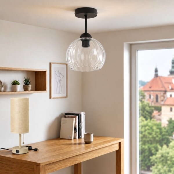 BRILAGI - LED Полилей за повърхностен монтаж RETRO GLASS 1xE27/60W/230V Ø 25 см черен/прозрачен