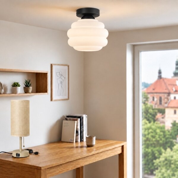 BRILAGI - LED таванно осветително тяло RETRO GLASS 1xE27/60W/230V Ø 20 cm черно/бяло