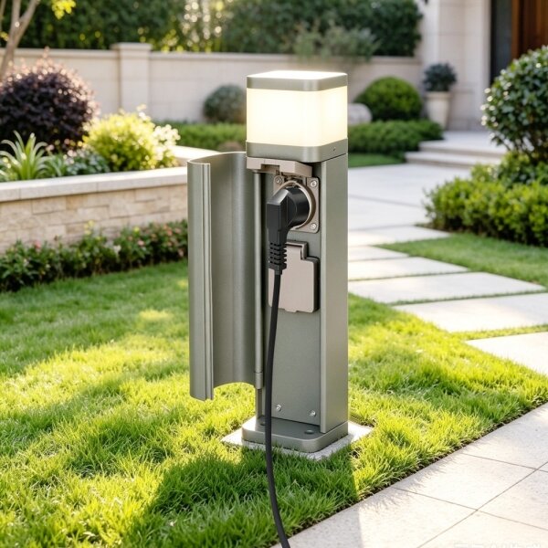 BRILAGI - Външна лампа с 2 SCHUKO гнезда PILLAR 1xG9/11W/230V IP44 сива