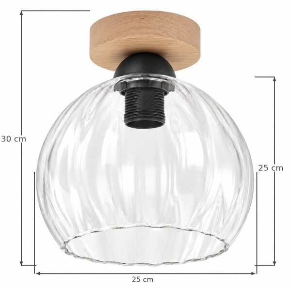BRILAGI - LED таванно осветително тяло RETRO GLASS 1xE27/60W/230V Ø 25 см дъб/прозрачно