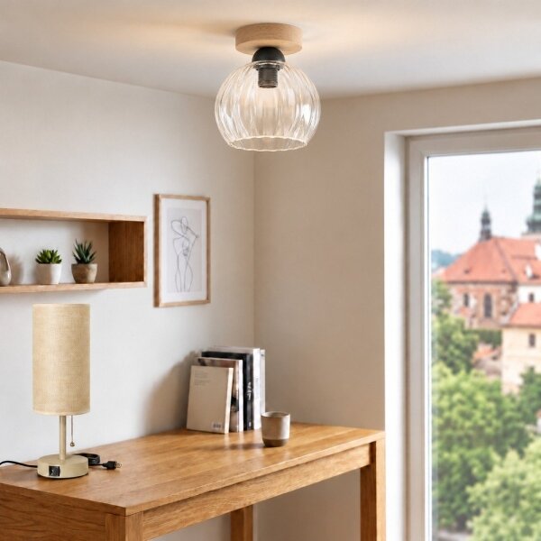 BRILAGI - LED таванно осветително тяло RETRO GLASS 1xE27/60W/230V Ø 25 см дъб/прозрачно