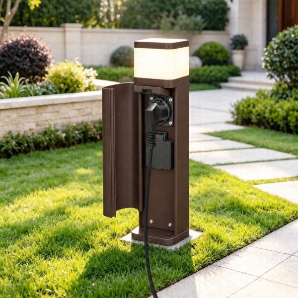 BRILAGI - Външна лампа с 2 гнезда SCHUKO PILLAR 1xG9/11W/230V IP44 кафява