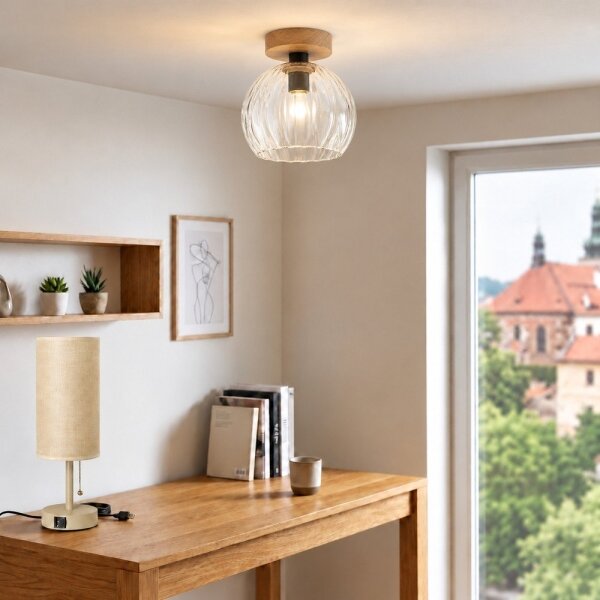 BRILAGI - LED повърхностно монтиран полилей RETRO GLASS 1xE27/60W/230V Ø 25 см дъб/прозрачно