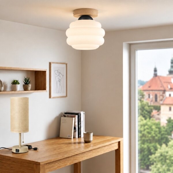 BRILAGI - LED таванно осветително тяло RETRO GLASS 1xE27/60W/230V Ø 20 см дъб/бяло