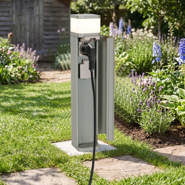 BRILAGI - Външна лампа с 2 SCHUKO гнезда PILLAR 1xG9/11W/230V IP44 сива