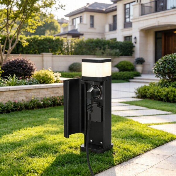 BRILAGI - Външна лампа с 2 SCHUKO гнезда PILLAR 1xG9/11W/230V IP44 черна
