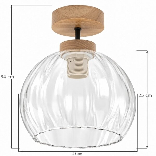 BRILAGI - LED повърхностно монтиран полилей RETRO GLASS 1xE27/60W/230V Ø 25 см дъб/прозрачно