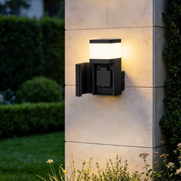 BRILAGI - Външна стенна лампа със SCHUKO гнездо PILLAR 1xG9/11W/230V IP44 черна