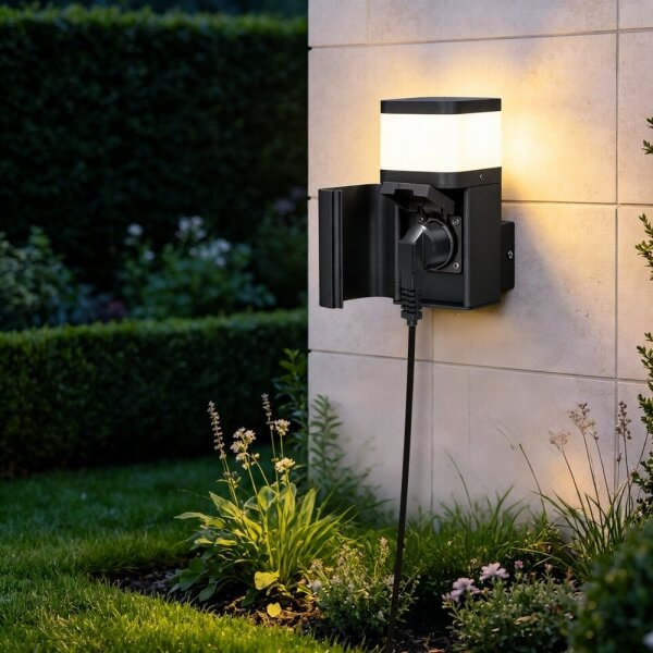 BRILAGI - Външна стенна лампа със SCHUKO гнездо PILLAR 1xG9/11W/230V IP44 черна
