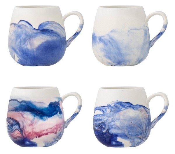 Бели/сини глинени чаши в комплект от 4 бр. 250 ml Lyre – Bloomingville