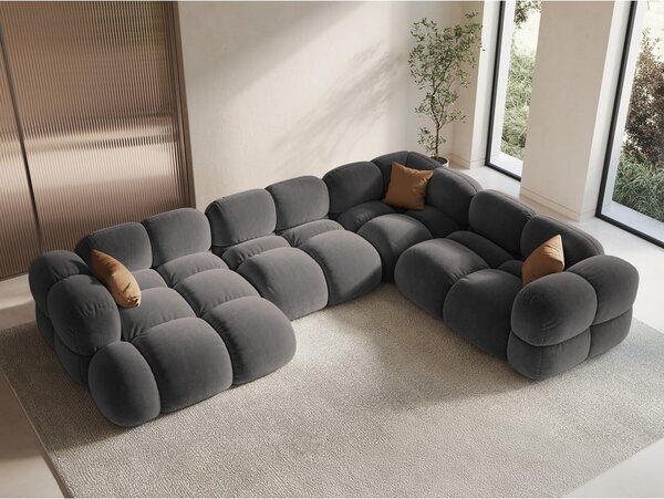 Сив кадифен ъглов диван (десен ъгъл/U форма) Loretto – Cosmopolitan Design