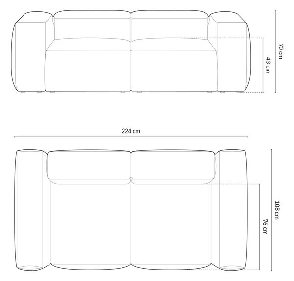 Бежов диван от рипсено кадифе 224 cm Bergamo – Cosmopolitan Design