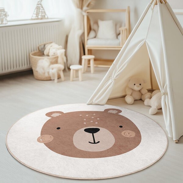 Кафяв/кремав детски килим подходящ за пране ø100 cm Teddy Bear – Mila Home