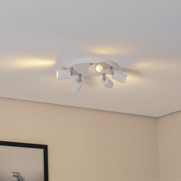 Luminex Таванни прожектори Fun, бели, Ø 30 cm, регулируеми, GU10, Затъмняване, Бял, Дневна/трапезария, Метал, Модерен