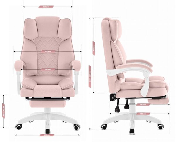 Ергономичен офис стол HC-1031 с поставка за крака - розов