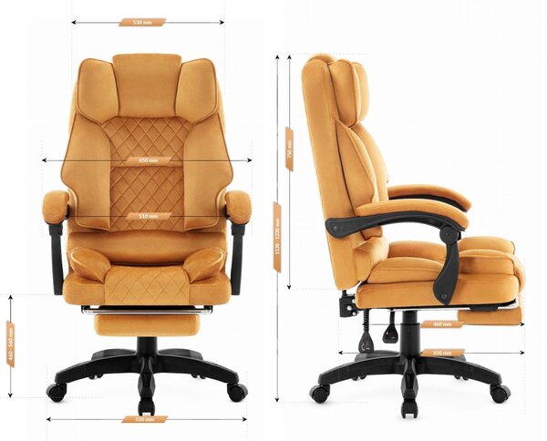 Ергономичен офис стол HC-1031 с поставка за крака - горчица жълто