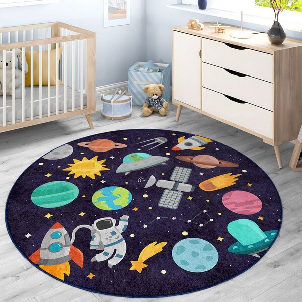 Тъмносиньо детско килимче за игра подходящо за пране ø100 cm Into The Space – Mila Home