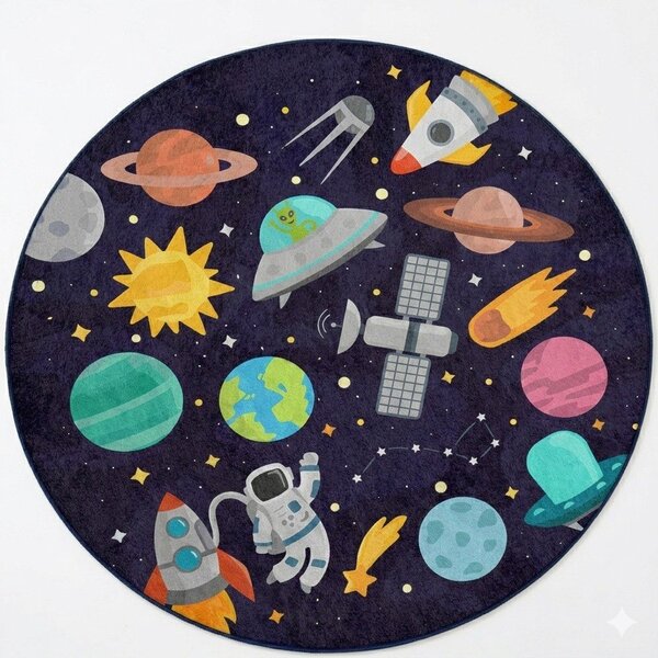 Тъмносиньо детско килимче за игра подходящо за пране ø100 cm Into The Space – Mila Home