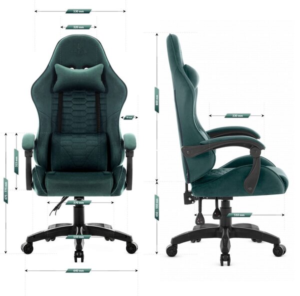Геймърски стол HC-1000 GREEN - кадифена тъкан