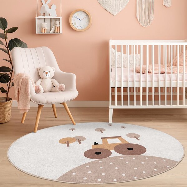 Бежов детски килим подходящ за пране ø100 cm Tractor World – Mila Home