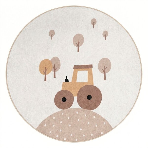 Бежов детски килим подходящ за пране ø100 cm Tractor World – Mila Home