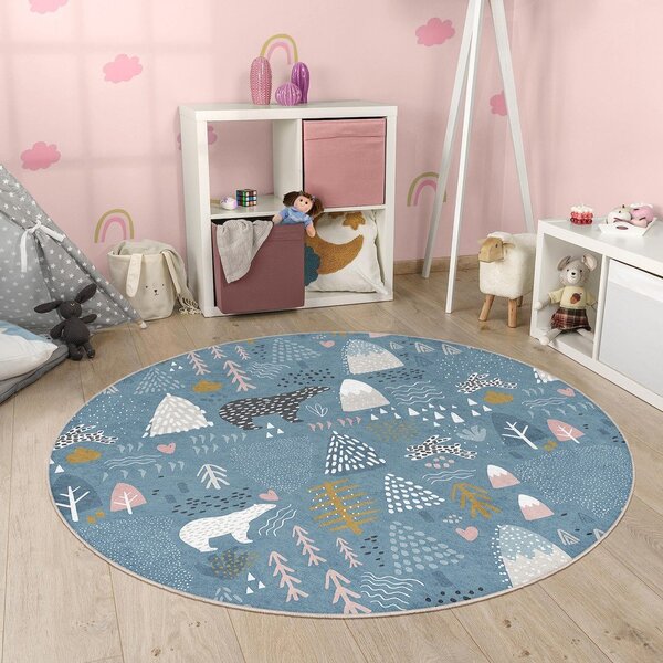 Син детски килим подходящ за пране ø120 cm Forest Land – Mila Home