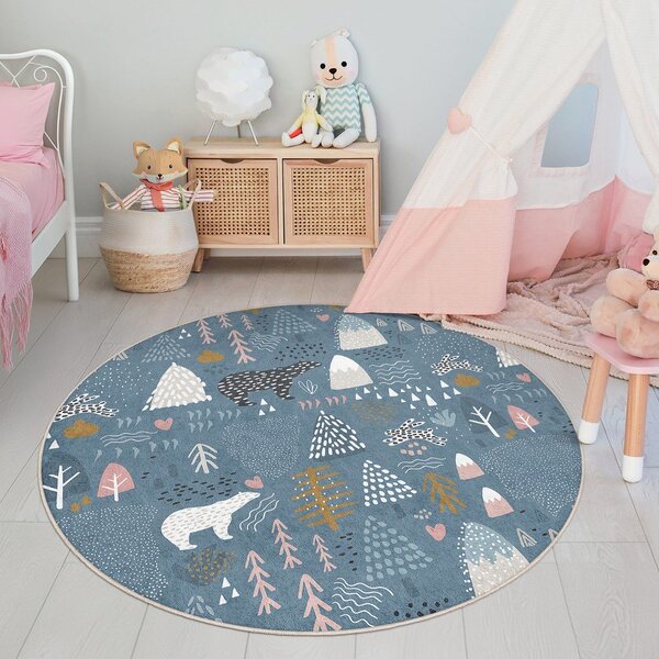 Син детски килим подходящ за пране ø120 cm Forest Land – Mila Home