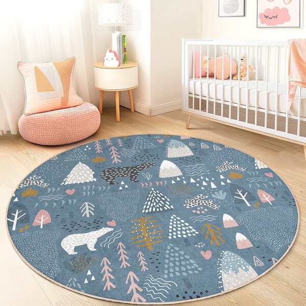 Син детски килим подходящ за пране ø120 cm Forest Land – Mila Home