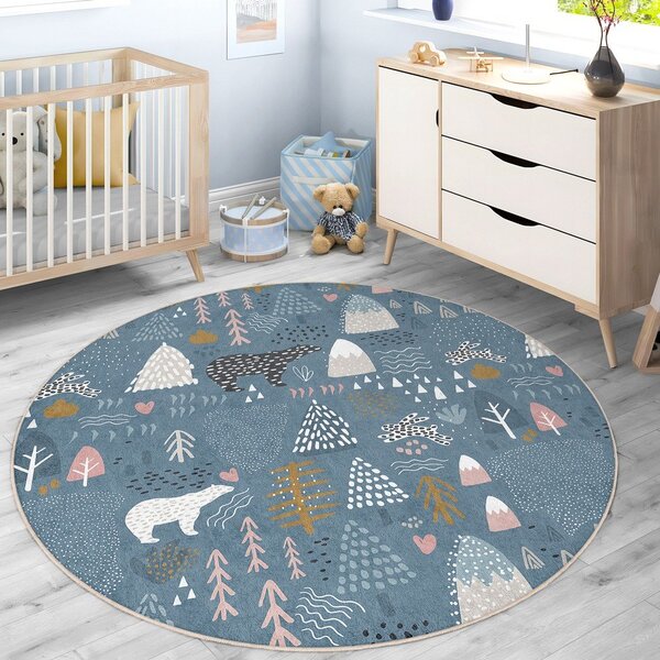 Син детски килим подходящ за пране ø120 cm Forest Land – Mila Home