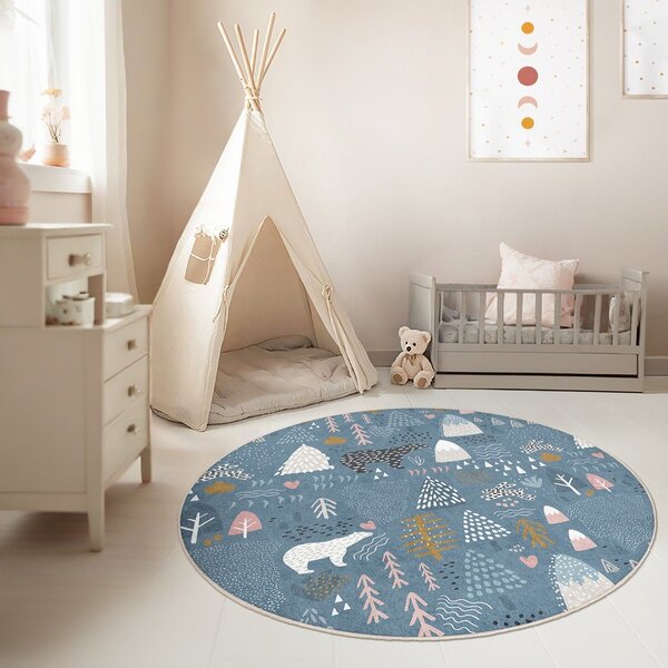 Син детски килим подходящ за пране ø120 cm Forest Land – Mila Home
