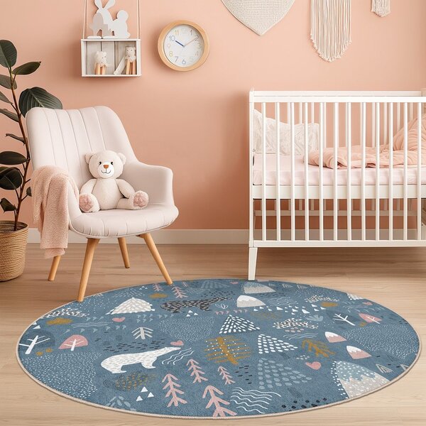 Син детски килим подходящ за пране ø120 cm Forest Land – Mila Home