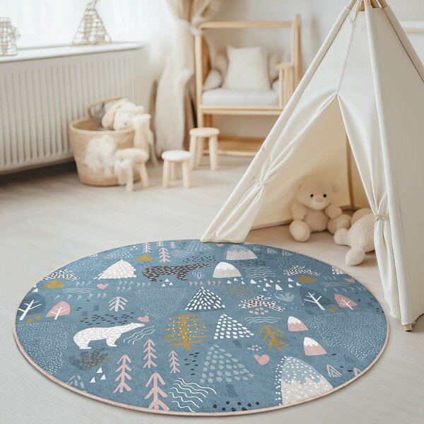 Син детски килим подходящ за пране ø120 cm Forest Land – Mila Home