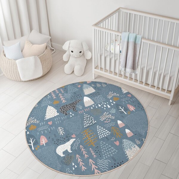 Син детски килим подходящ за пране ø120 cm Forest Land – Mila Home
