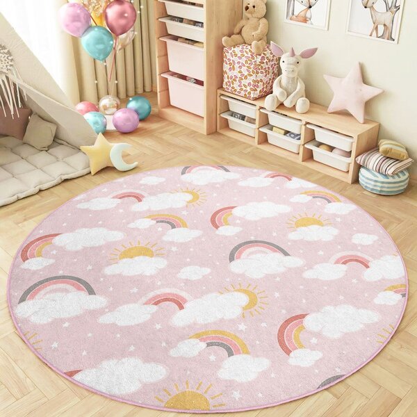 Розов детски килим подходящ за пране ø120 cm Rainbow World – Mila Home