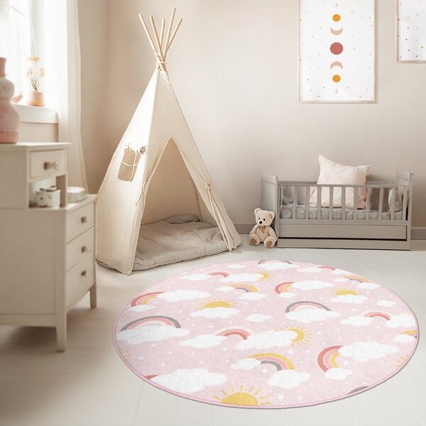 Розов детски килим подходящ за пране ø120 cm Rainbow World – Mila Home