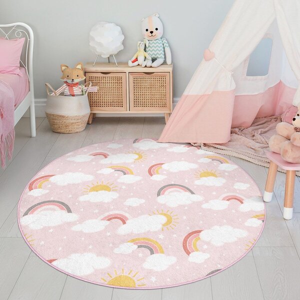 Розов детски килим подходящ за пране ø120 cm Rainbow World – Mila Home