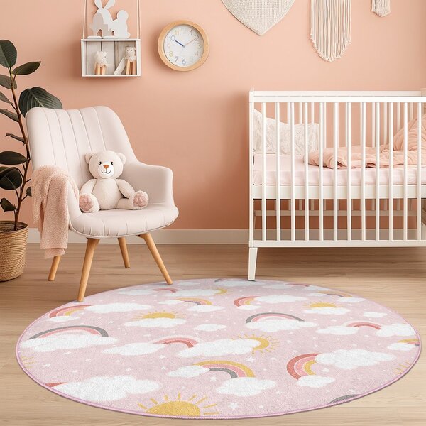 Розов детски килим подходящ за пране ø120 cm Rainbow World – Mila Home