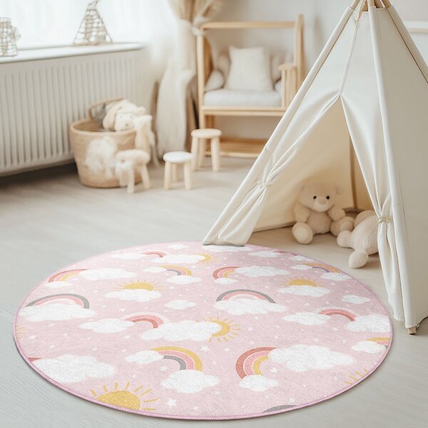 Розов детски килим подходящ за пране ø120 cm Rainbow World – Mila Home