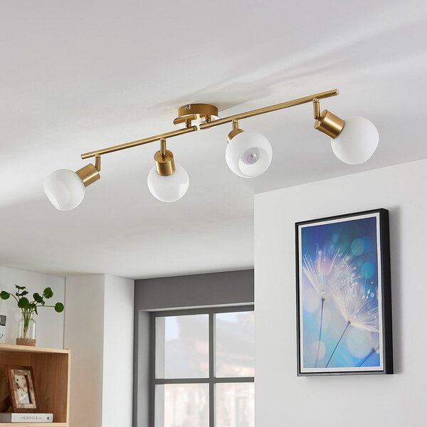 Lindby Лампа за таван Elaina, 70 cm, 4 светлини, месинг, стъкло, E14, Затъмняване, Злато / месинг, Дневна/трапезария, Метал, Модерен