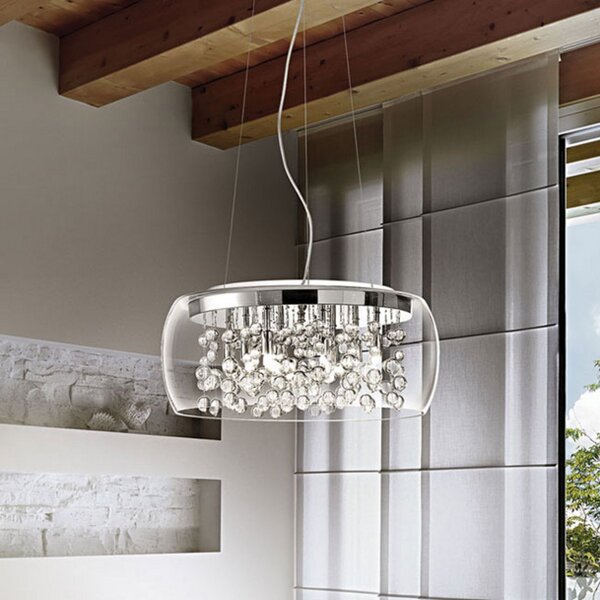 IDEAL LUX Висяща лампа Audi от прозрачно стъкло, Ø 50 cm, Затъмняване, Прозрачен, Дневна/трапезария, Стъкло, Дизайн